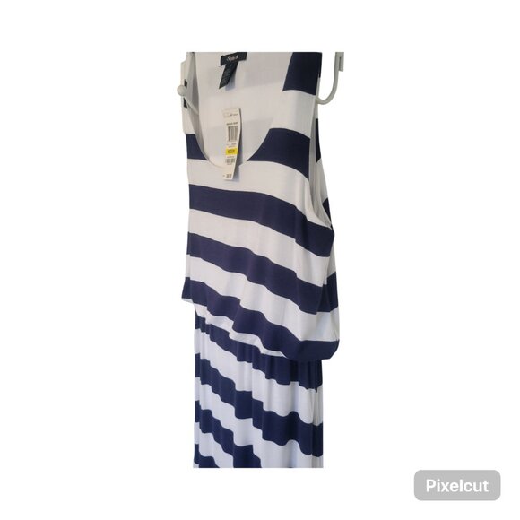 Style & Co Empire Waist Maxi Dress Navy Blue & White Women’s M - Picture 5 of 7